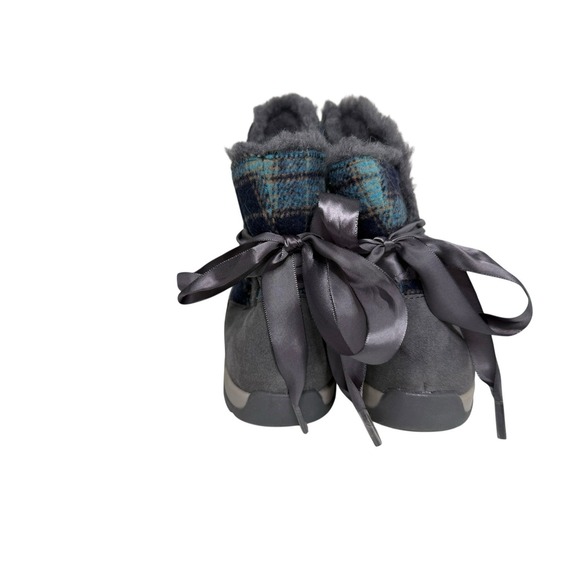 BearPaw Geneva Boots Short Suede Wool Lined Sheepskin Ribbon Women's Sz 7 No Box - Picture 4 of 5